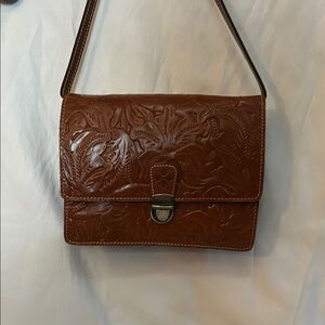 Patricia Nash Elegant Brown Embossed Leather Lanza Bag